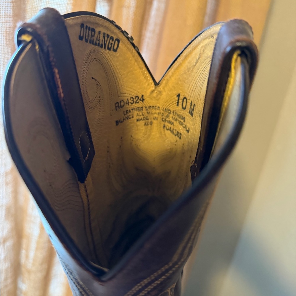 Durango Brown Western Cowboy Boots with Embroidered Stitching - Picture 7 of 7